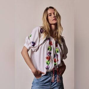 The Shirt Rochelle Behrens Minka 3/4 Sleeve Sequin Blouse White XS SOLD OUT